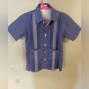 Blue checkered guayabera by Blue Quail